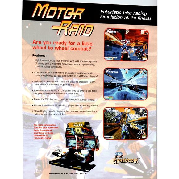 Motor Raid Arcade Game Flyer 2 Sides Original Motorcycle Bike Art 8.5" x 11 - Picture 2 of 2